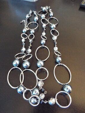 LIA SOPHIA  MULTI CIRCLES & OVALS, GUNMETAL BEADS CRYSTALS 44" L. NECKLACE 1